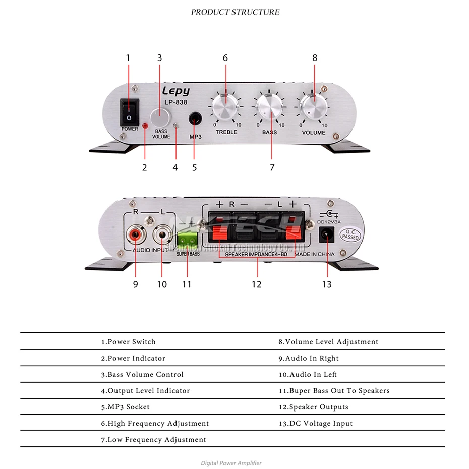 speaker amp LP-838 Lepy MINI Digital Car Power Amplifier 2.1CH 20W 2x15W Hi-Fi MP3 MP4 Stereo Booster DVD Motorcycle Home BASS Audio Player bluetooth car amplifier
