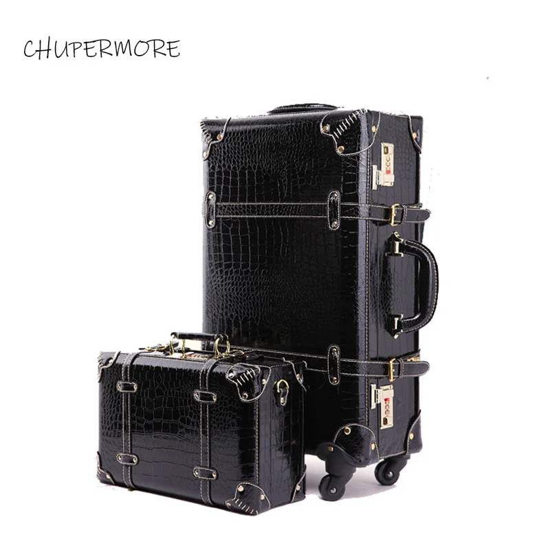 US $122.85 Chupermore Retro Red PU Leather Rolling Luggage Sets Spinner Women Wedding Suitcase Wheels Cabin Password Trolley Travel Bags