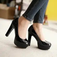 2017 New Fashion Sexy women Pumps plus size thick bottom high heels platform pumps Patent leather dress wedding shoes