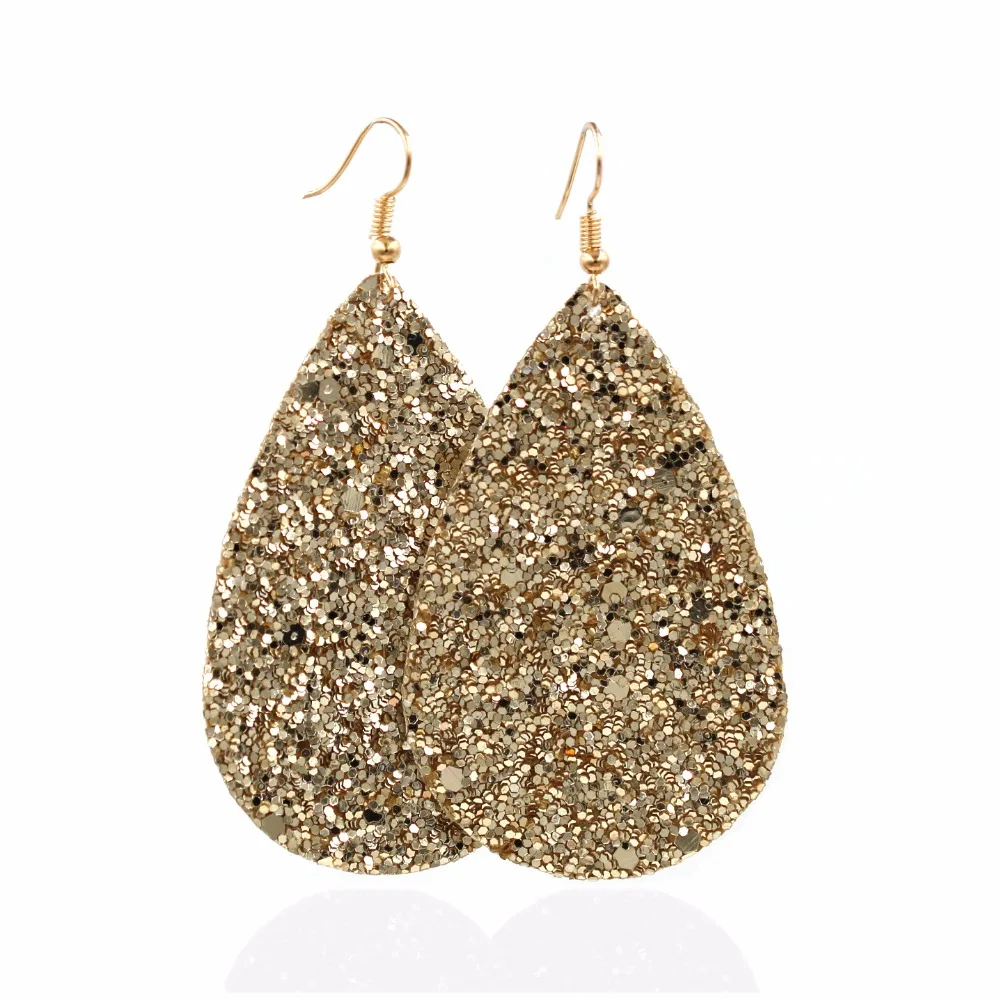 2018 New simple water drop Teardrop Genuine PU Leather Glitter Earrings for Women - Image 4