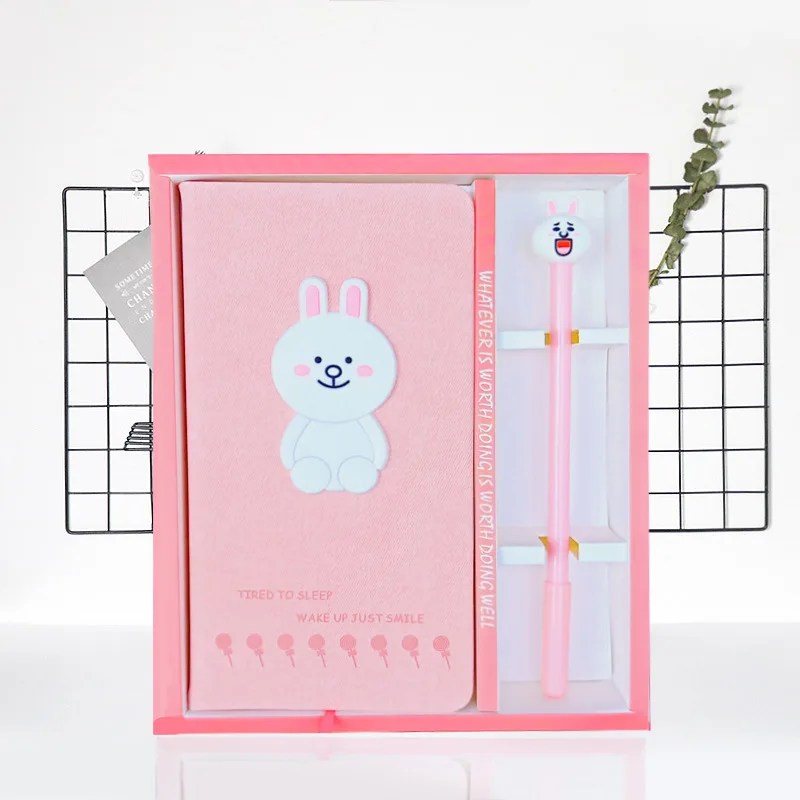 

New Arrival Cute White Rabbit Notebook gel pen set with box Weekly Planner School Office Supplies Kawaii Stationery