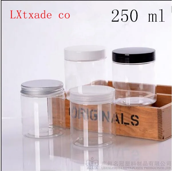 

30 pcs 250g/ml Clear transparent Plastic Empty Jar Bottle Originales Refillable Cosmetic Cream Bath Salt honey Packaging jar