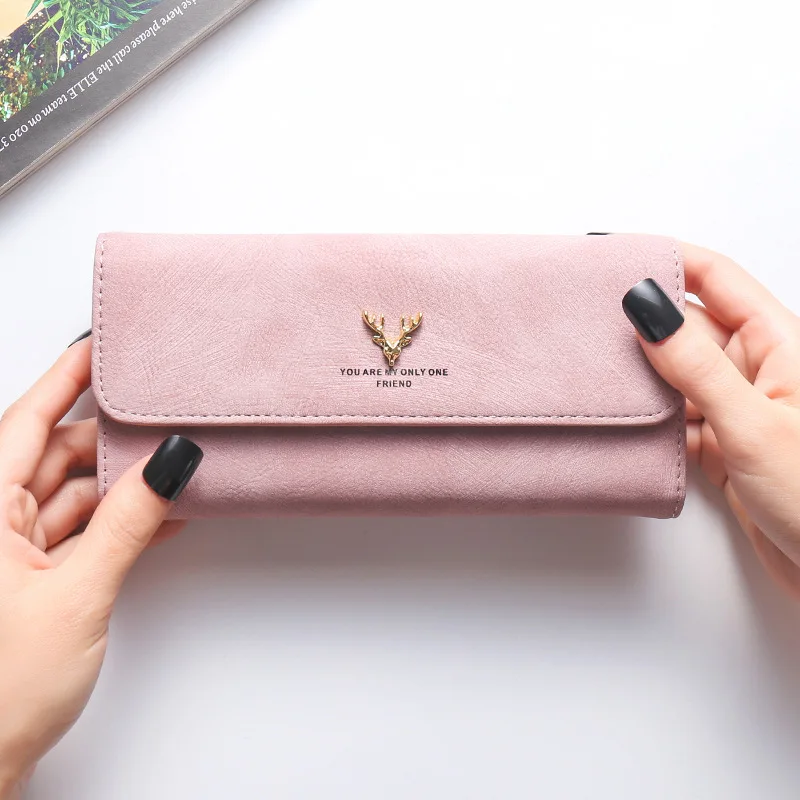 

Women Wallet Phone Female Purse Card Holder Feminima Bolsa Vintage Antlers Female Leather Money Bag Women Clutch Long Scrub Bag