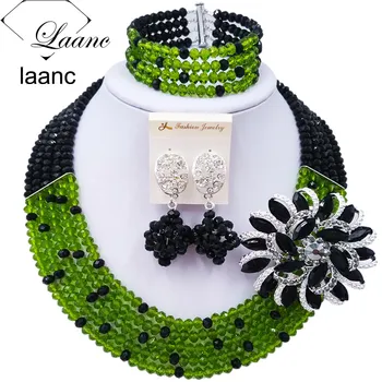 

Beautiful Black Olive Green Crystal Beaded Necklaces Costume Nigerian Wedding African Beads Jewelry Set for Women 5SZK025