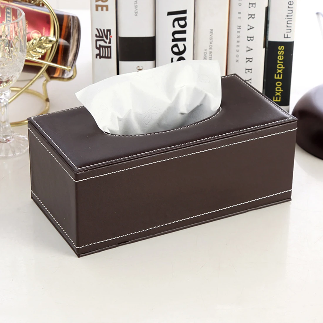 Buy Vintage PU Leather Napkin Holder Tissue Box Cover Phone Holder Napkins Case