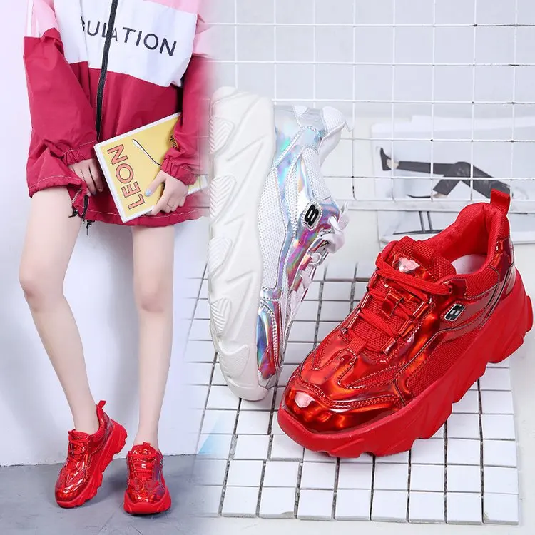 HKXN; Новинка года; женская повседневная обувь; Легкие дышащие кроссовки на массивном каблуке; женские кроссовки на толстой плоской платформе со шнуровкой