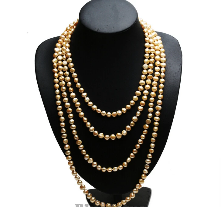 

>>>>>>100" Long Yellow Color Baroque Natural Cultured Freshwater Pearl Necklace