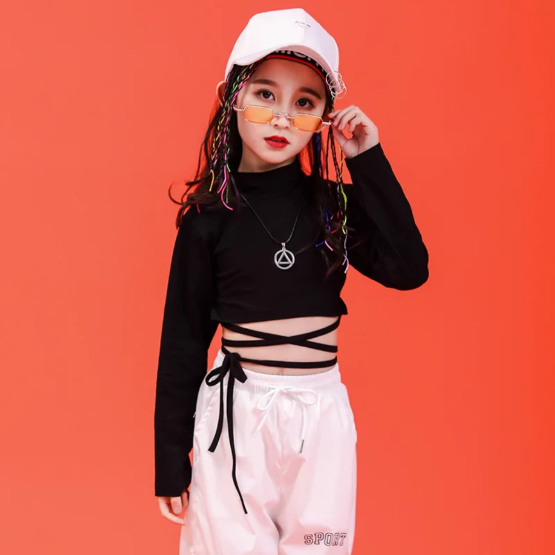 Girls Jazz Hip Hop Dancing Costumes for Kids Black T Shirt Crop Tops Jogger Pants Ballroom Performance Show Dance Clothes girl dance costume children costumes