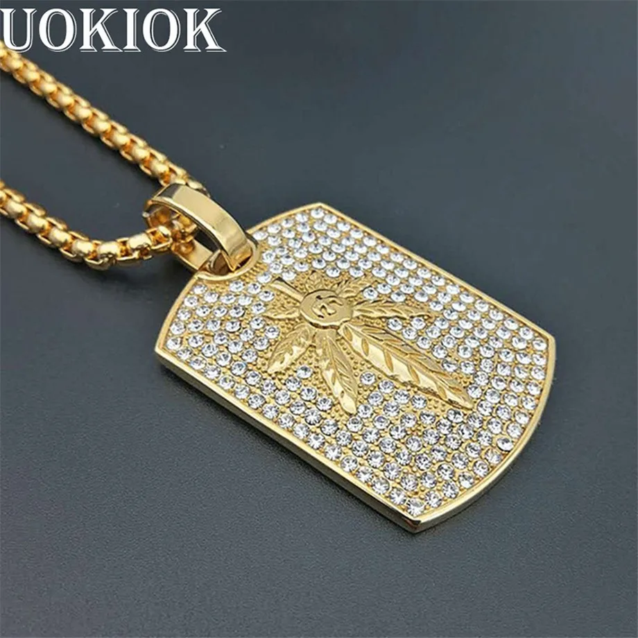

Hip Hop Chain Iced Out Hemp Leaf Pendant Necklace For Men Gold Color Stainless Steel Male American Jewelry 2019