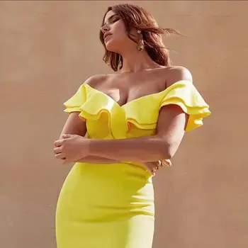 

2019 Dress Elegant Sexy Celebrity Backless Ruffles Slit Women Slash Neck Sleeveless Night Club Body con Party Dresses Wholesale