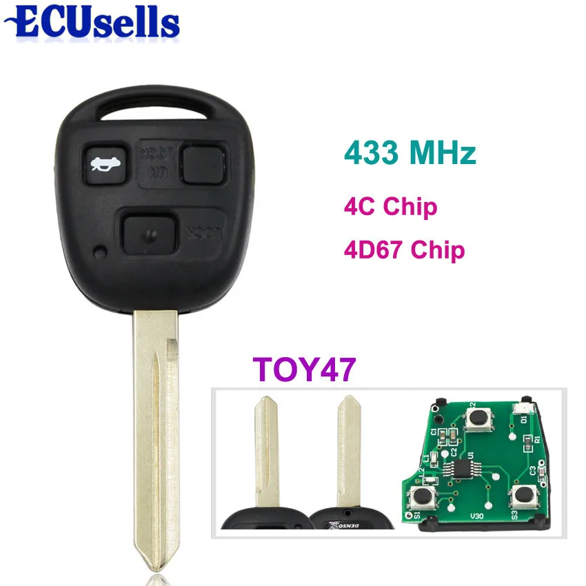 

3 Buttons Keyless Entry Fob Remote Key for Toyota RAV4 Corolla Yaris 433MHZ With 4C/4D67 Chip Inside TOY47 Uncut Blade