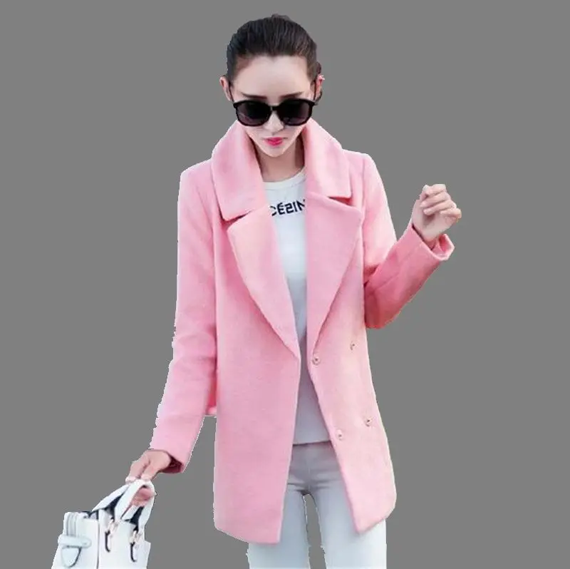 2016New Winter Woolen font b Jacket b font Female Korean Medium Long Type Cocoon Pink Woolen
