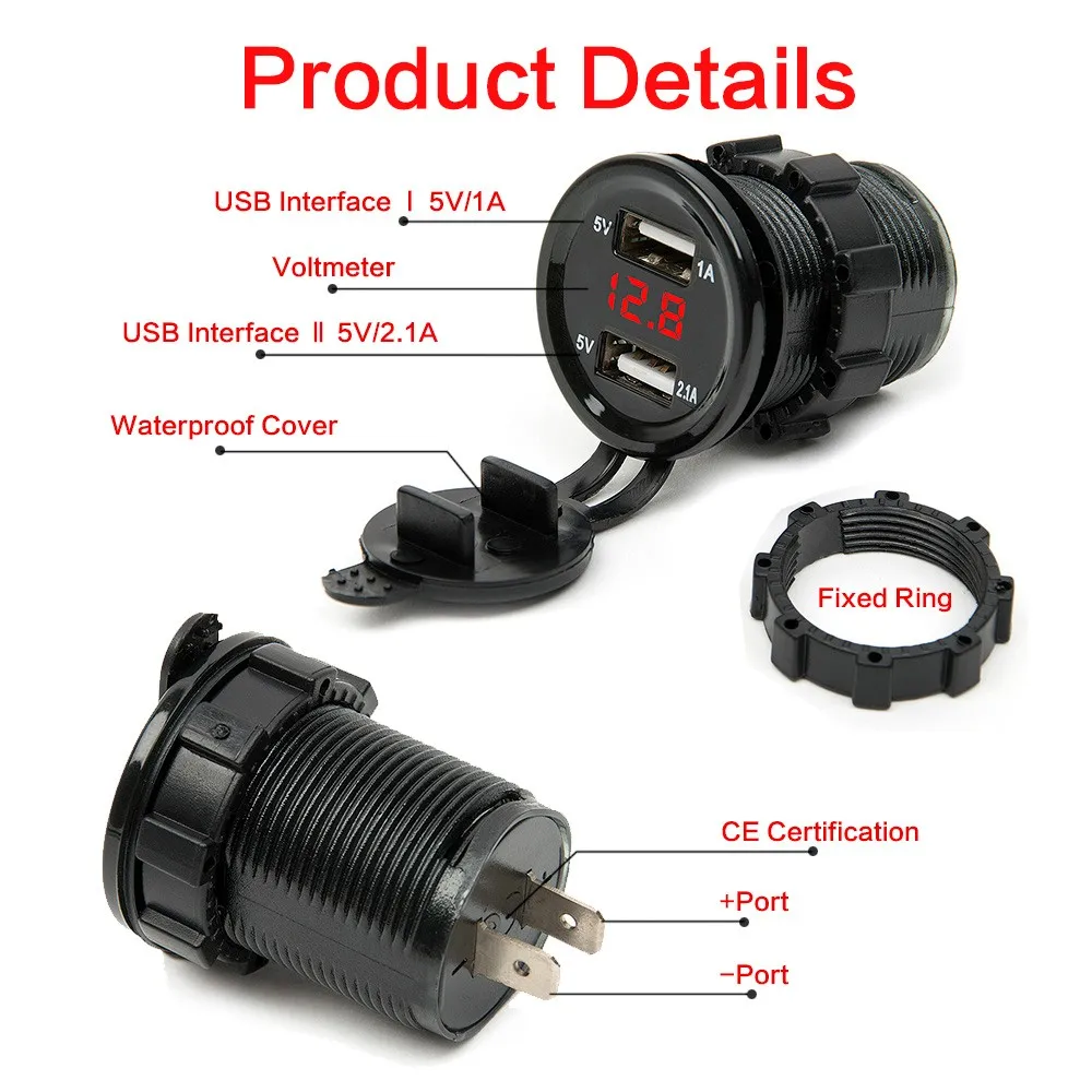 Двойной USB автомобильный электронный адаптер для автомобильного зарядного устройства прикуривателя+ светодиодный цифровой вольтметр