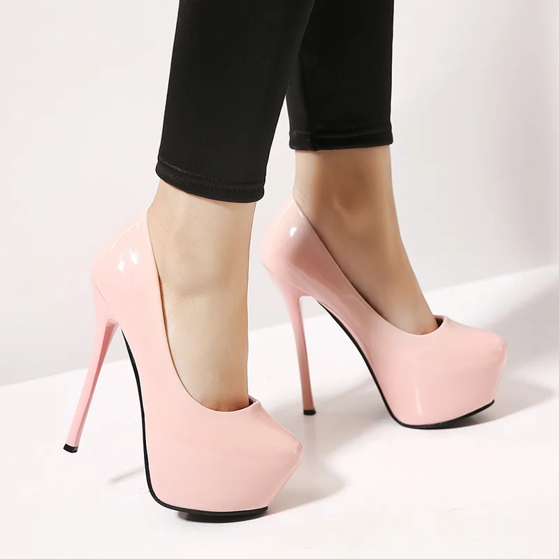 

Shallow mouth patent leather shoes set foot wild ultra high heel waterproof platform OL fine with new ladies single shoes