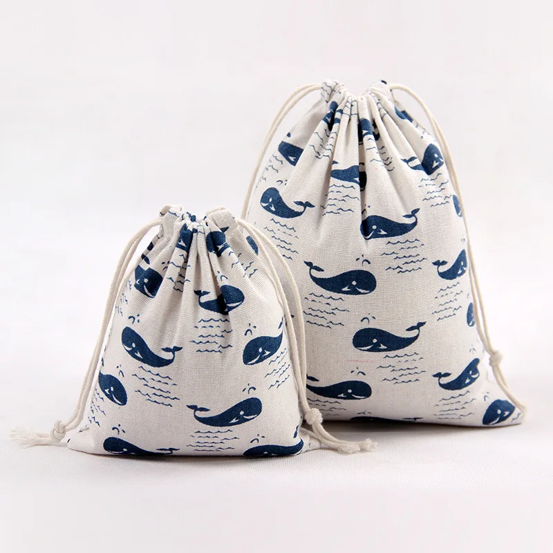 

Original Literary Cotton Drawstring Bag Cute Cartoon Little Whale Festival Candy Gift Packaging Bags Women Small Canvas Pouch