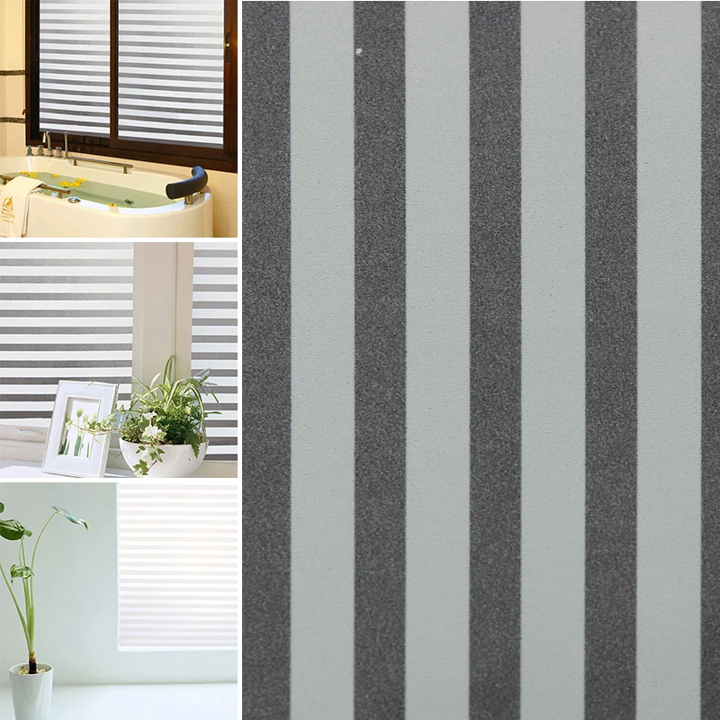 PVC 45x150cm Waterproof Privacy Frosted Glass Window Film Striped Sticker Home