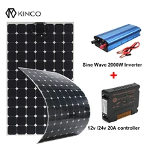 Solar Panel 280W 42V Flexible Mono Solar Panel Monocrystalline silicon Cells + 20A MPPT Controller + 2000W Sine Wave Inverter