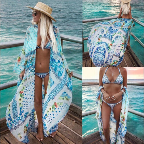 Meihuida Women Chiffon Cover-Ups Zebra Striped Ladies Beach Shawl Casual Bathing Suit Cardigan Long Sleeve Girl Floral Cover Up 3 piece swimsuit with cover up Cover-Ups