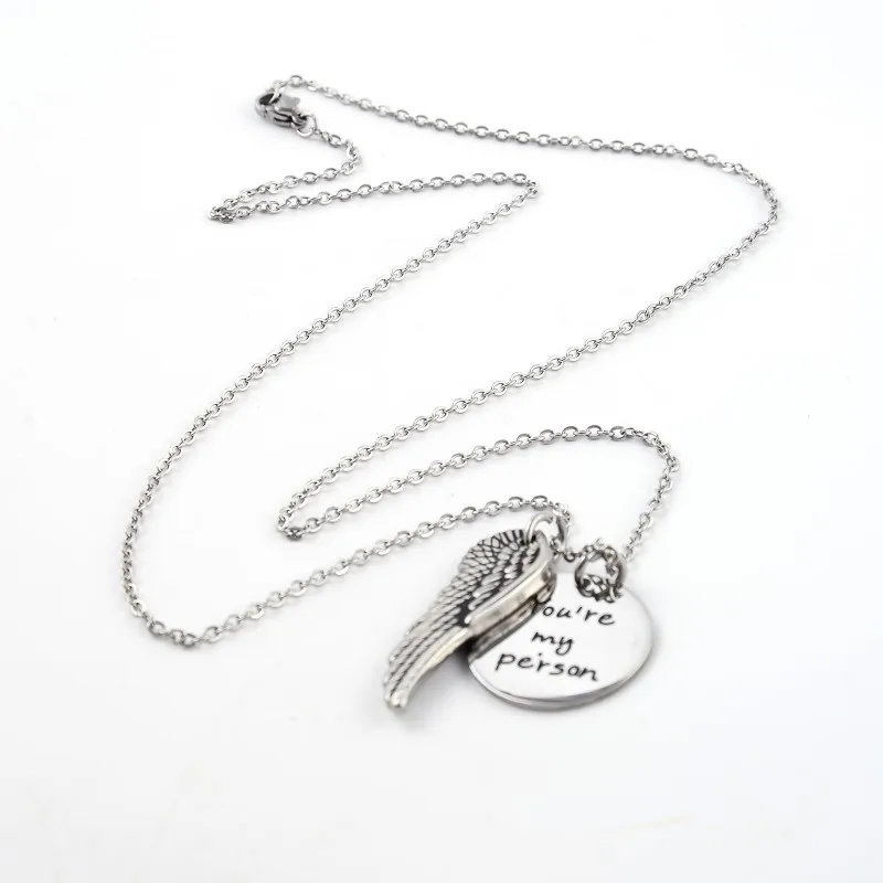 AMORUI Feather Women Love Words Pendant Necklace Trendy Round Women Chain Necklace Fashion Ladies Stainless Steel Necklaces