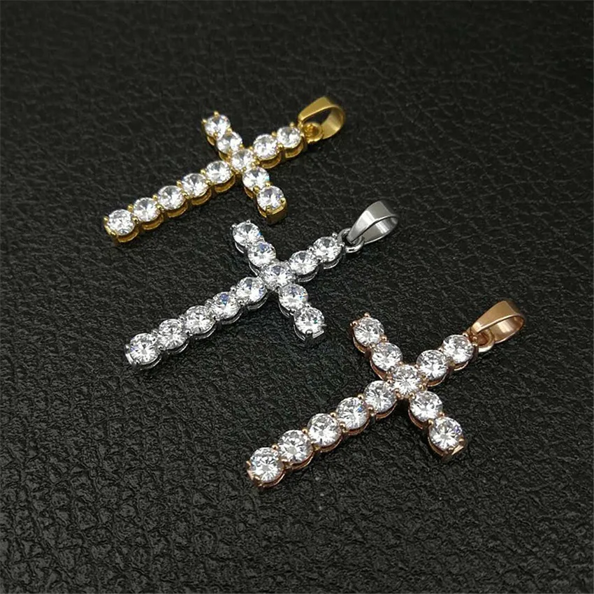 

Drop Shipping Hip Hop Stainless Steel Cross Pendant Necklace Iced Out Rhinestone Gold Color Crucifix Charm Jewelry Box Chain