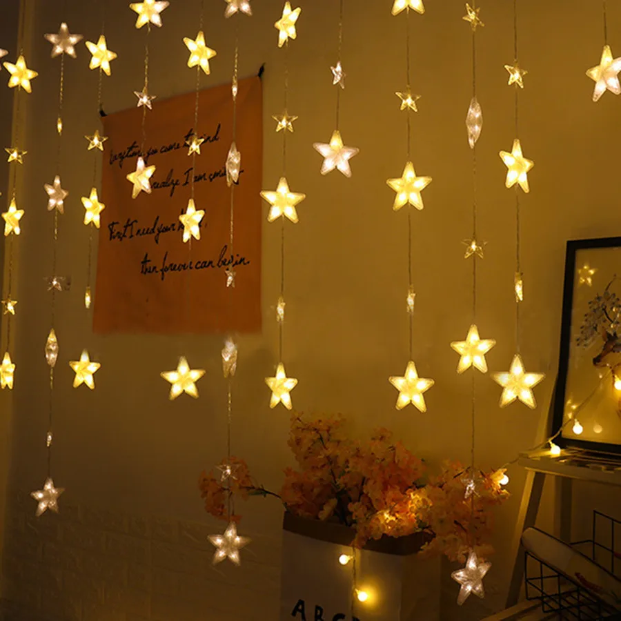 Cortina de Led Festa de Casamento de Fadas Luz do Sincelo 220v com Plugue da ue Thrisdar Estrela Romântico Janela Luz Cordas Natal 3.5m 8 Cheap Fios de LED