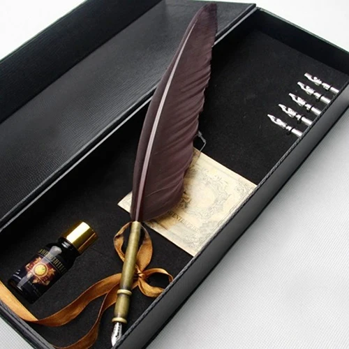 European Style Retro Quill Feather Dip Calligraphy Pen Set Graduation