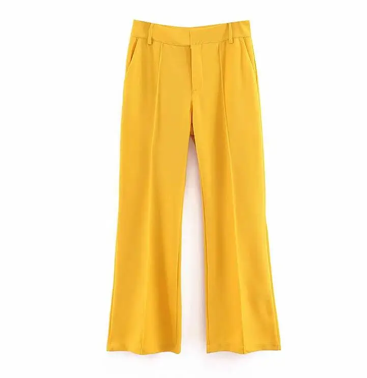 

2019 Women Yellow Color Long Trousers Office Lady Elegant High Waist Pants