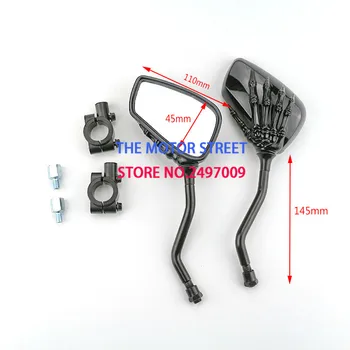 

free shipping black 10mm Aluminum Chrome Skeleton Skull Hand Claw Rearview Mirror Motorcycle Rear View Mirrors