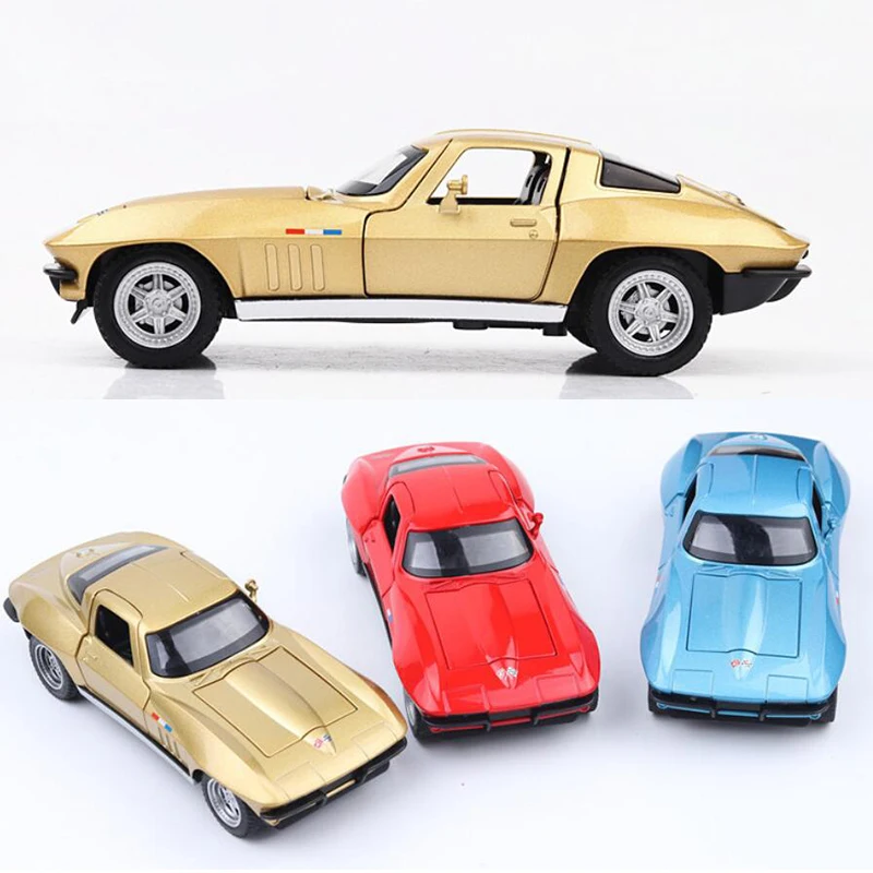 Best  15.3CM 1:32 Scale 3 Color Metal Alloy Chevrolet Corvette C2 Racing Car Pull Back Diecast Vehicles M