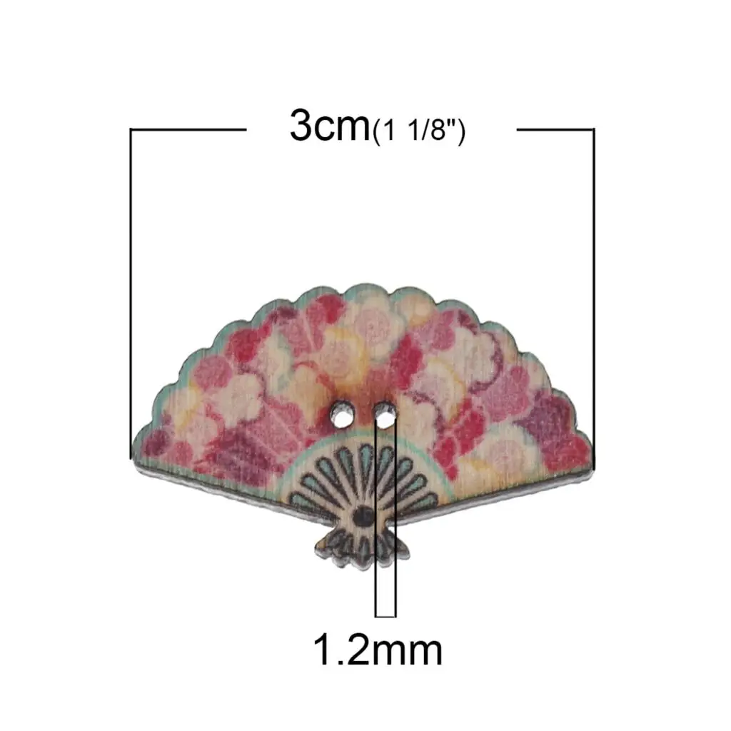 Деревянная швейная пуговица веер для скрапбукинга наугад 2 отверстия цветочный узор 30 мм(1 1/") x 18 мм(6/8"), 8 шт. Новинка