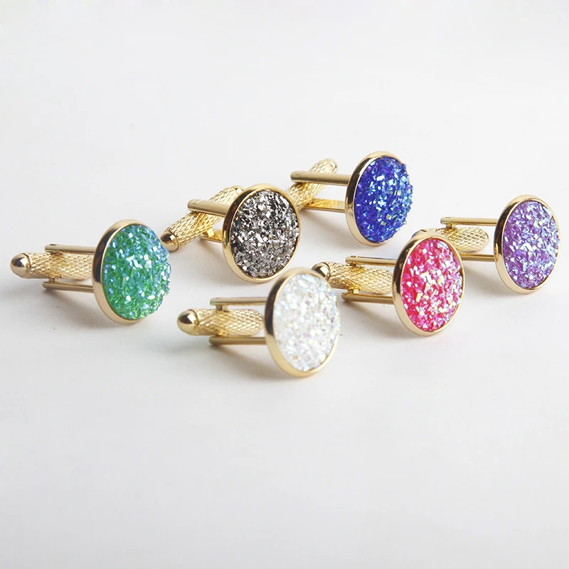 

2018 New Simple Style Mens Womens Shirt Cuff Button Drusy Rhinestone Cufflinks Christmas Gifts Cuff link Gemelos Freeshipping