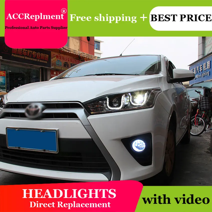 Auto Lighting Стиль светодиодный фара для Toyota YARiS L светодиодный фары- двойной U светодиодный drl H7 hid Би-ксеноновые линзы ближнего света