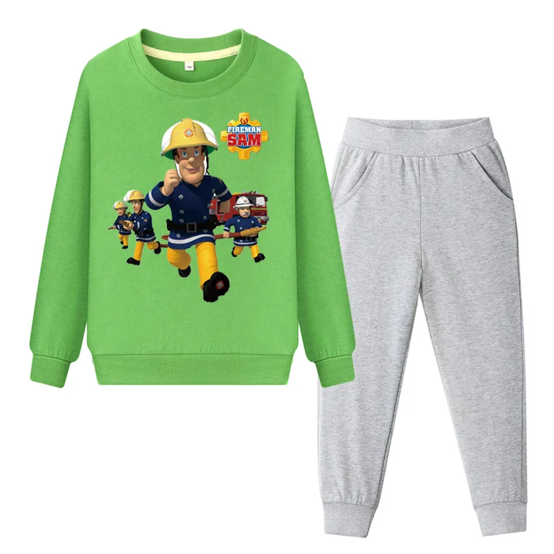 Детская Костюмы комплекты с персонажами из мультфильмов для мальчиков и изображением Пожарника одежда Сэм комплект розового цвета для девочек пуловер для детей, свитер+ штаны, костюм из 2 предметов, костюм детские спортивные костюмы ZC075