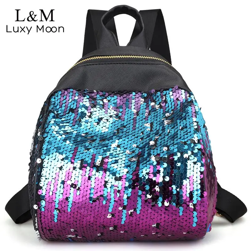 Luxy moon Glitter Backpack Women Sequins Leather Backpacks Fashion