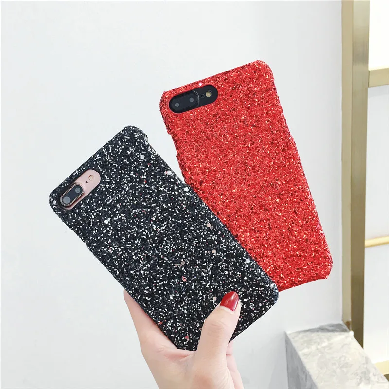 Matcheasy Hard PC Phone Cases for Iphone 7 8 6 6S Plus Back Cover Glitter Bling Shiny Powder Coque for Iphone X Cases Fundas