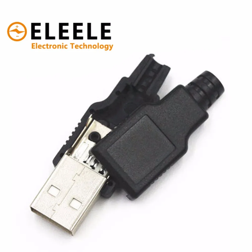 

hot New 5pcs Type A Male USB 4 Pin Plug Socket Connector With Black Plastic Cover PN35