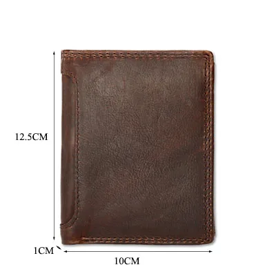 MJ Genuine Leather Men's Short Wallet Retro Bi-Fold Leather Wallet Card Holder Male Purse Coin Pocket ID Window Photo Position (24)1