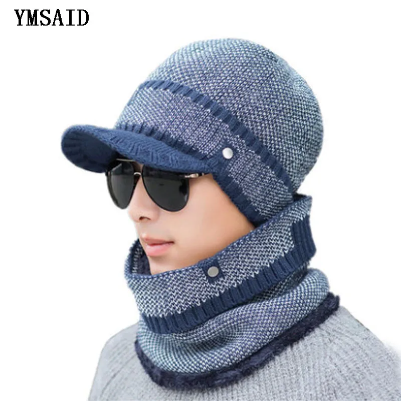 

Ymsaid Skullies Beanies 2018 Men Scarf Knitted Hat Cap Male Plus Gorras Bonnet Warm Wool Thick Winter Hats For Men Women Beanie