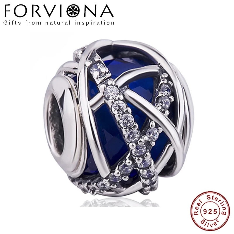 

925 Sterling Silver Galaxy Charm, Royal Blue Crystal Fit Original Pandora Bracelets Authentic Silver Jewelry Christmas Gift