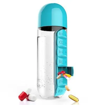 600 мл Bpa Free Tritan удобная пластиковая бутылка для воды с ежедневной коробкой для таблеток, органайзер, бутылки для питья, спорта, туризма