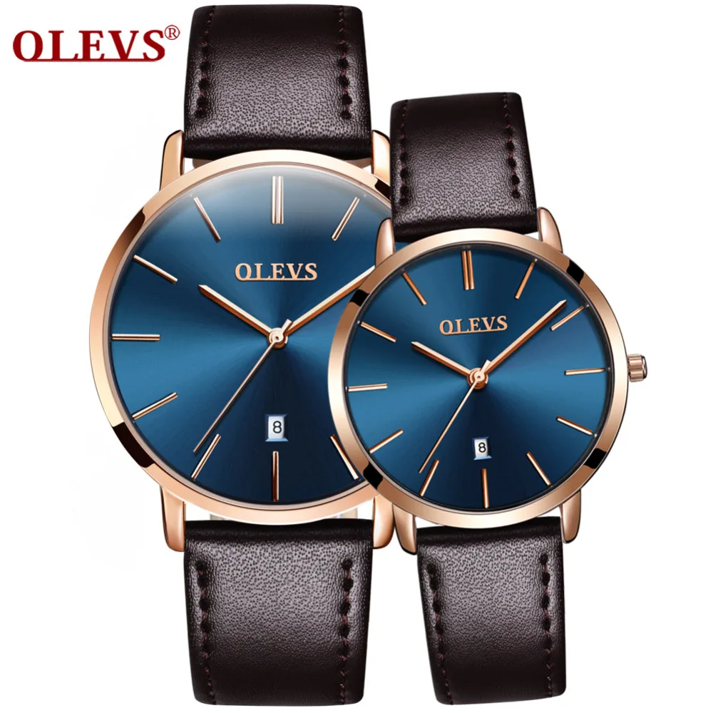 

OLEVS Couple Watches Ultra Thin Quartz Leather Wristwatch For Lovers Fashion Business Style for Men Women