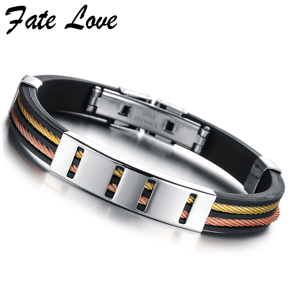 

Fashion Men Jewelry Silicone Bracelet 2017 Stainless Steel Jewellery Accessories Mens Bracelets & Bangles Famous Brand Pulseras