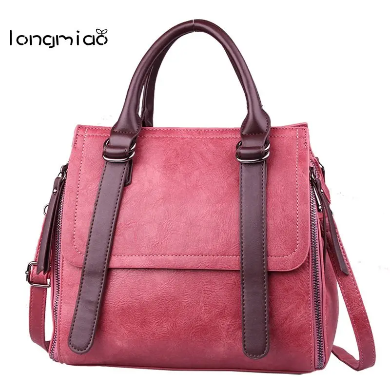 Us 23 61 21 Off Longmiao Brand Women Scrub Plain Nubuck Leather Handbags Fall Winter Casual Design Shoulder Motorcycle Crossbody Bags In