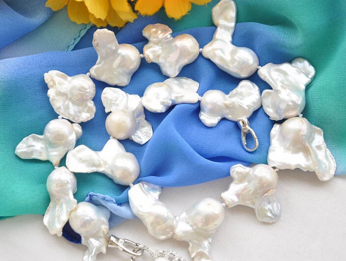 

FREE SHIPPING>>>@@ > N3807 WHITE BAROQUE KESHI REBORN PEARL NECKLACE 18inch