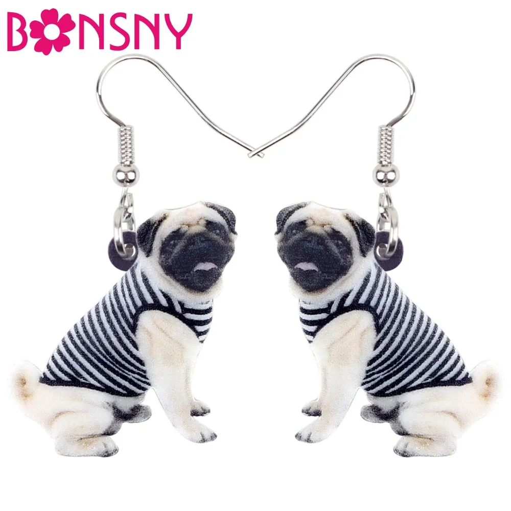 

Bonsny Acrylic Sweet Cartoon Vest French Bulldog Pug Dog Earrings Dangle Drop Fashion Cute Animal Jewelry For Women Girls Gift