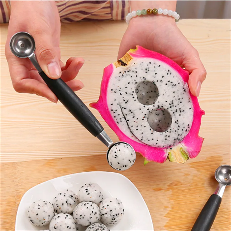 

2in1 Dual-head Ice Cream Spoon Fruit Ball Carving Knife Kiwi Fruit Waterlemon Scoop Melon Digger Fruit Jar Mashed Potato Baller