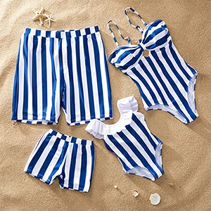 Семейный купальный костюм; одинаковая модная одежда для мамы и дочки; бикини «Мама и я»; семейный купальник для папы, дочки и сына - Цвет: blue