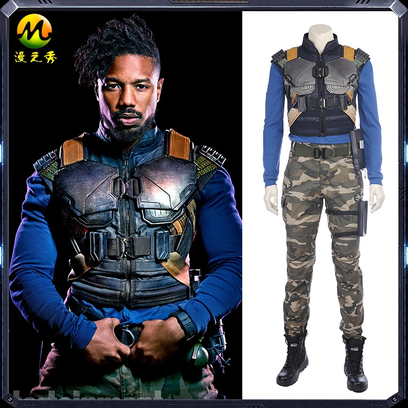 

New Movie Black Panther Erik Killmonger Cosplay Costume Halloween Costumes For Men Full Set Custom Made