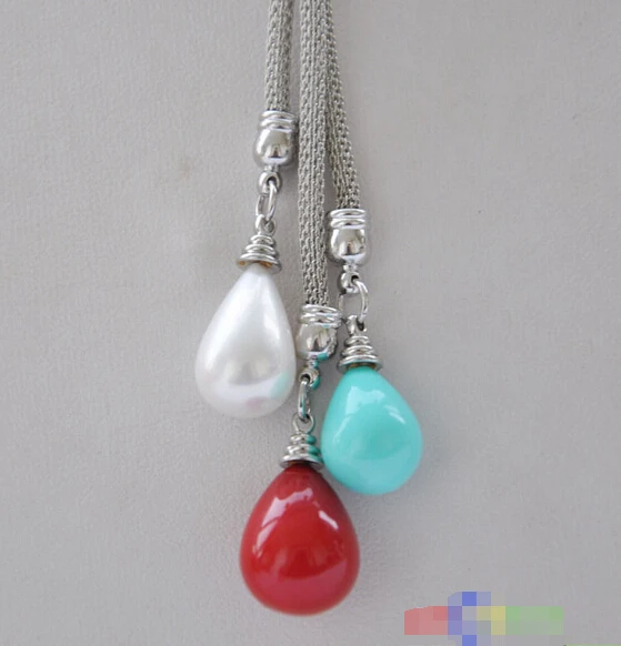 

Wholesale FREE SHIPPING >>> HOT24" 13mm multicolour drip south sea shell pearl Stainless steel mesh necklace