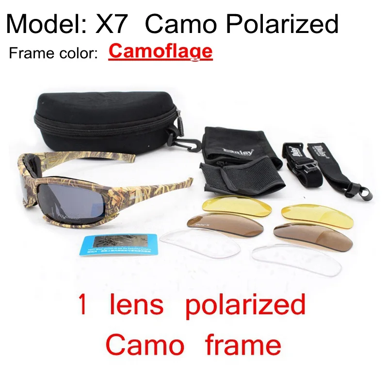 Поляризационные спортивные солнцезащитные очки для мужчин и женщин, очки для горного туризма, очки с 5 линзами, очки для рыбалки, велоспорта, очки для стрельбы - Цвет: X7 CAMO polarized